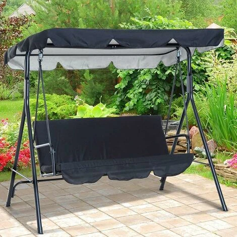 Replacement Canopy Swing Seat Chair,Swing Chair Canopy Replacement,Waterproof/UV Resistant Swing Canopy Cover, Cover Patio Hammock Cover Top Garden Outdoor,Black(142 X 120 X 18cm)