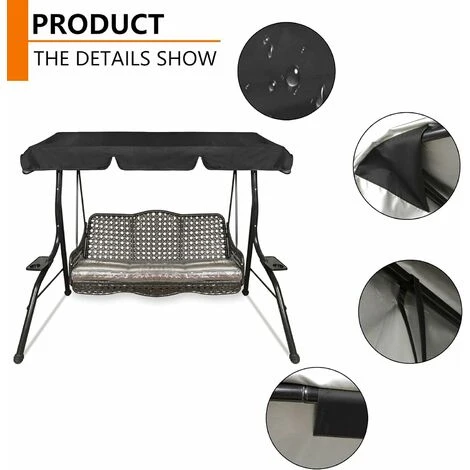 Replacement Canopy Swing Seat Chair,Swing Chair Canopy Replacement,Waterproof/UV Resistant Swing Canopy Cover, Cover Patio Hammock Cover Top Garden Outdoor,Black(142 X 120 X 18cm) - Image 2