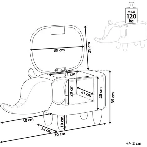 Modern Faux Leather Stool Storage Solid Wood Animal Dark Grey Elephant - Image 3