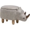 Modern Faux Leather Stool Upholstery Storage Solid Wood Animal Light Grey Rhino