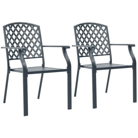 Stackable Outdoor Chairs 2 Pcs Steel Black VidaXL