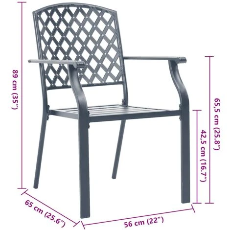 Stackable Outdoor Chairs 2 Pcs Steel Black VidaXL - Image 3