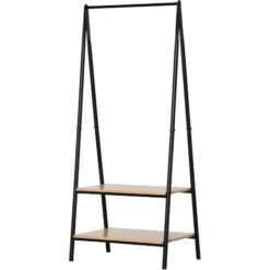 HOMCOM 2-Tier Garment Rack Storage Shelves Metal Coat Shoes Clothes Stand