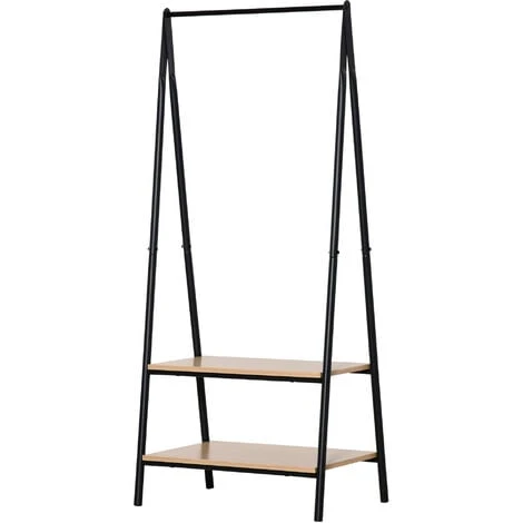 HOMCOM 2-Tier Garment Rack Storage Shelves Metal Coat Shoes Clothes Stand
