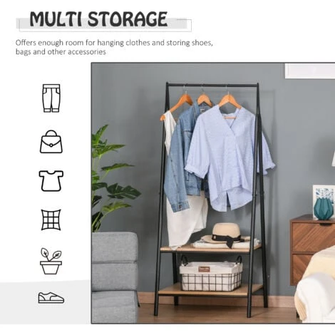 HOMCOM 2-Tier Garment Rack Storage Shelves Metal Coat Shoes Clothes Stand - Image 5