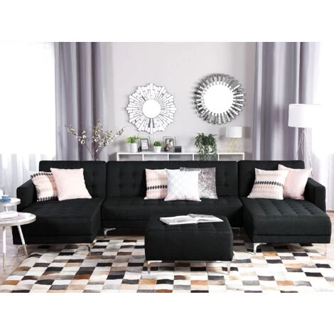 Modular U-Shaped Corner Sofa Bed 3 Seater Chaises Graphite Grey Fabric Aberdeen - Image 2