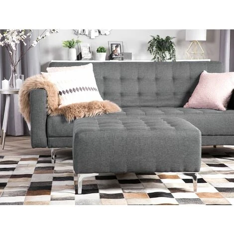 Modern Ottoman Square Footstool Grey Fabric Tufted Aberdeen - Image 2