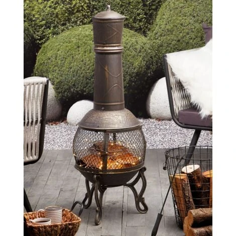 Modern Outdoor Charcoal Fire Pit Metal Steel Azteca Chimney Metallic Tacora - Image 2