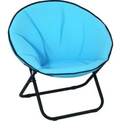 Outsunny Folding Saucer Moon Chair Oversized Padded Seat Round Oxford Blue