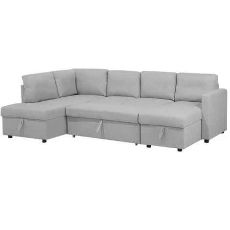 U-Shaped Sofa Bed Light Grey Modern 5 Seater Storage Fabric Upholstered Karrabo - Image 4