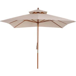 Outsunny Patio Parasol Garden Sun Umbrella Sunshade Bamboo Beige