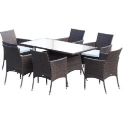 Outsunny 7pc Rattan Garden Furniture Dining Set Wicker Patio Conservatory Brown
