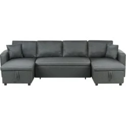 Fabric Corner Sofa Bed Dark Grey Polyester U-Shaped Storage Convertible Sommen