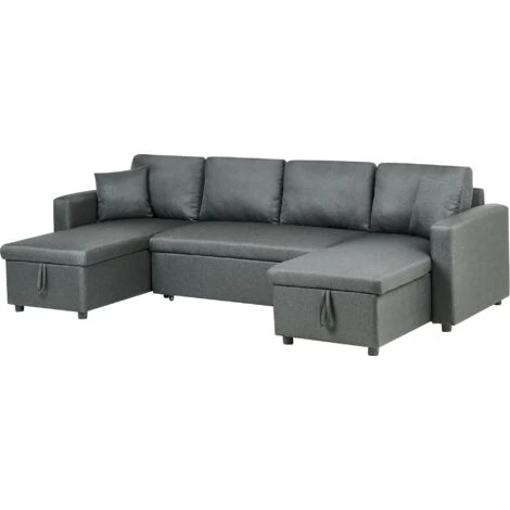 Fabric Corner Sofa Bed Dark Grey Polyester U-Shaped Storage Convertible Sommen - Image 4