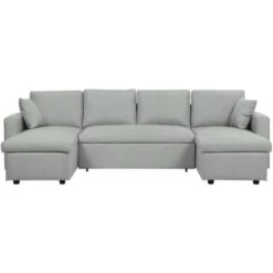 Fabric Corner Sofa Bed Grey Polyester U-Shaped Storage Convertible Sommen