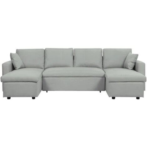 Fabric Corner Sofa Bed Grey Polyester U-Shaped Storage Convertible Sommen