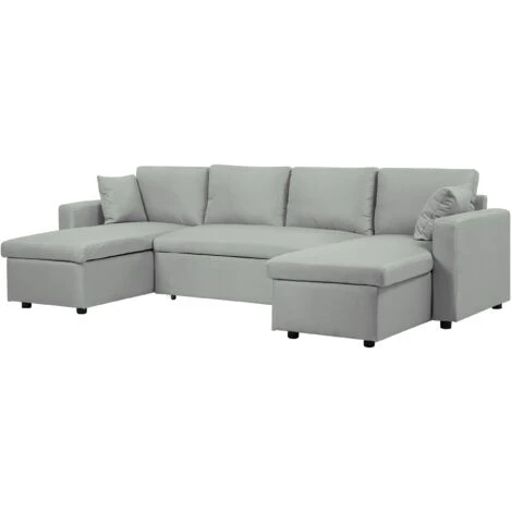 Fabric Corner Sofa Bed Grey Polyester U-Shaped Storage Convertible Sommen - Image 4