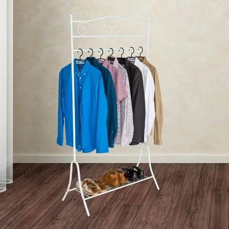 Metal Clothes Rack Antique With Shoe Stand - Coat Stand, Clothes Rack, Coat Hanger Stand - White - Image 2