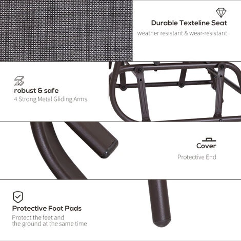 Outsunny Double Glider Companion Rocking Chairs Loveseat Garden Table Grey - Image 5