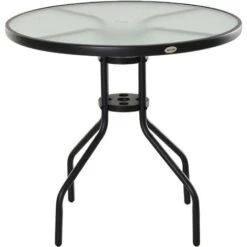 Outsunny 80cm Outdoor Round Dining Table Garden Patio Tempered Glass Top W/