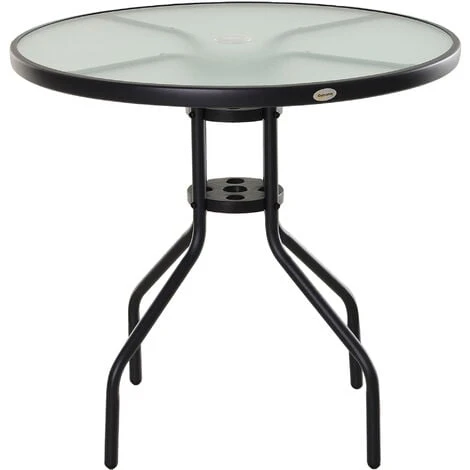 Outsunny 80cm Outdoor Round Dining Table Garden Patio Tempered Glass Top W/