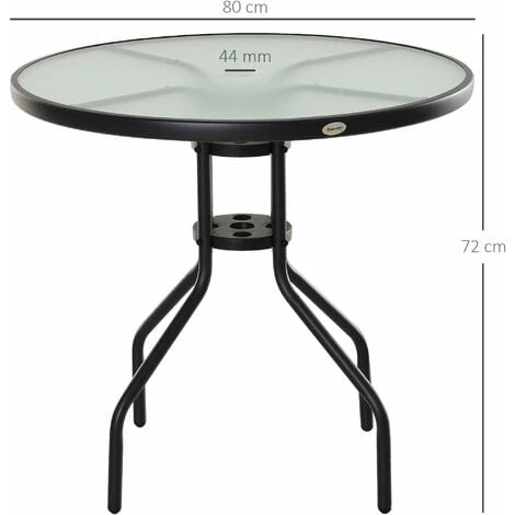Outsunny 80cm Outdoor Round Dining Table Garden Patio Tempered Glass Top W/ - Image 2