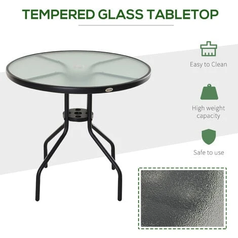 Outsunny 80cm Outdoor Round Dining Table Garden Patio Tempered Glass Top W/ - Image 5