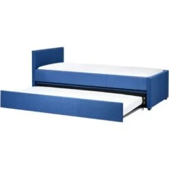 Modern Fabric EU Single Trundle Bed Frame 3ft Navy Blue Slatted Marmande