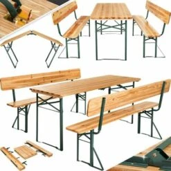 Picnic Table Set With Backrest 2 Benches, 1 Table - Bench Table, Dining Table And Bench Set, Dining Set With Bench