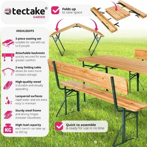 Picnic Table Set With Backrest 2 Benches, 1 Table - Bench Table, Dining Table And Bench Set, Dining Set With Bench - Image 2