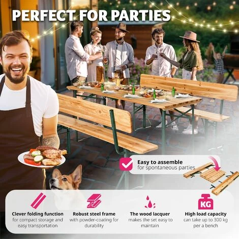 Picnic Table Set With Backrest 2 Benches, 1 Table - Bench Table, Dining Table And Bench Set, Dining Set With Bench - Image 4