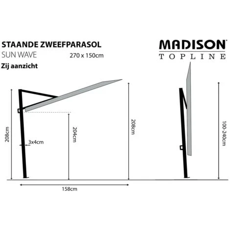 Balcony Parasol Sun Wave 270x150 Cm Brick Red Madison - Image 3