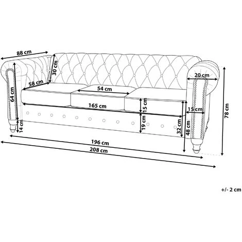 Vintage Faux Leather 3 Seater Sofa Dark Brown Buttoned Scroll Arms Chesterfield - Image 3