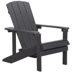 Outdoor Lounger Chair Dark Grey Plastic Wood For Patio Yard Adirondack