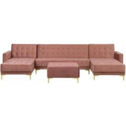 Modular U-Shaped Corner Sofa Bed 2 Chaises Ottoman Pink Velvet Aberdeen
