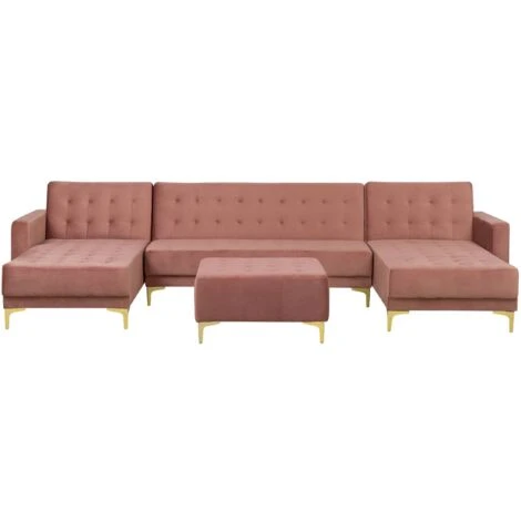 Modular U-Shaped Corner Sofa Bed 2 Chaises Ottoman Pink Velvet Aberdeen