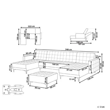Modular U-Shaped Corner Sofa Bed 2 Chaises Ottoman Pink Velvet Aberdeen - Image 3