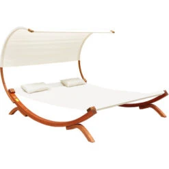 Outsunny Double Bed Hammock Sun Lounger Outdoor Wood Cream White Garden