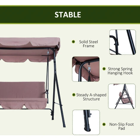 Outsunny Outdoor Metal Hammock Swing Chair 3-Seater Patio Bench Garden Brown - Image 5