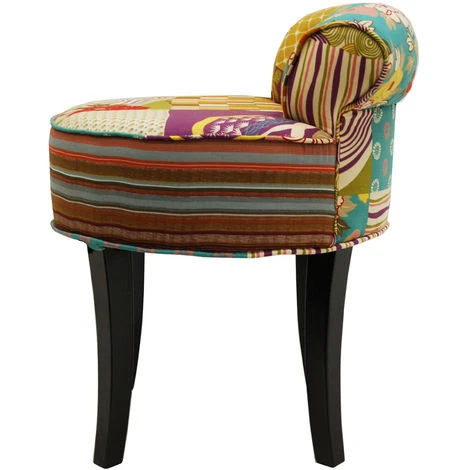 PATCHWORK - Shabby Chic Chair Padded Stool / Wood Legs - Multi-coloured - Image 3