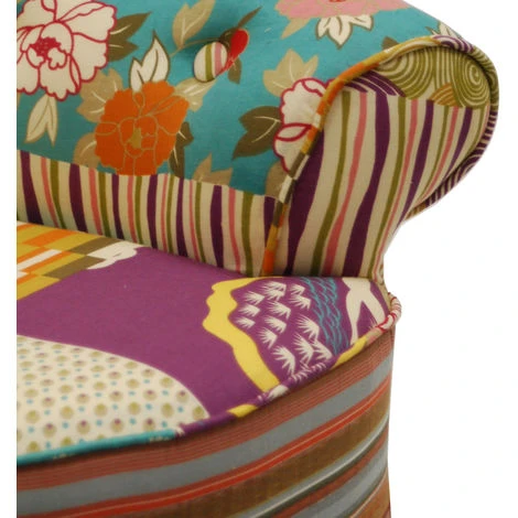 PATCHWORK - Shabby Chic Chair Padded Stool / Wood Legs - Multi-coloured - Image 4