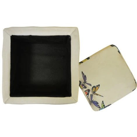 BUTTERFLY - Contemporary Retro Square Padded Storage Stool - Cream / Multi - Image 3