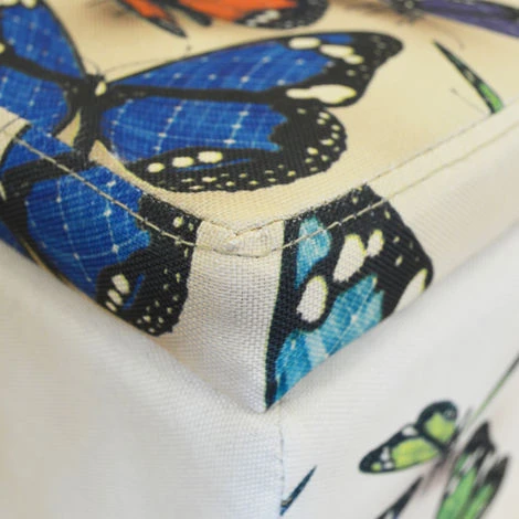 BUTTERFLY - Contemporary Retro Square Padded Storage Stool - Cream / Multi - Image 4