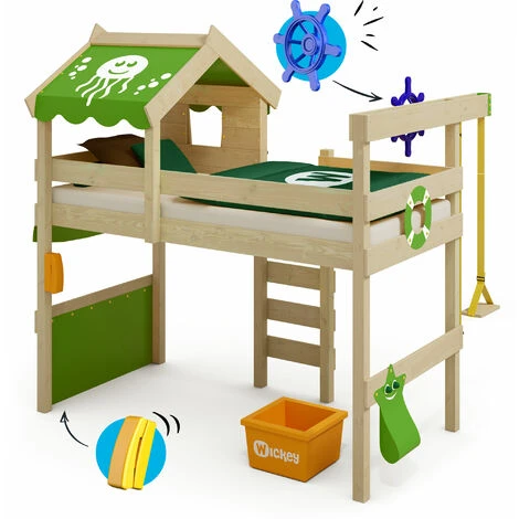 Wickey Kid's Bed, Loft Bed Crazy Jelly Canvas Cover Single Bed 90 X 200 Cm, Children's Bed - Apple Green - Image 4
