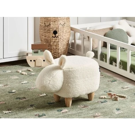 Fabric Stool Nursery Children Room Solid Wood Legs Animal Footrest White Bunny - Image 2