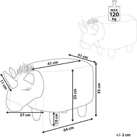 Modern Fabric Stool Nursery Children Room Solid Wood Legs Animal White Unicorn - Image 3