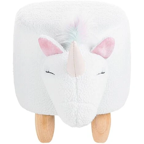 Modern Fabric Stool Nursery Children Room Solid Wood Legs Animal White Unicorn - Image 4