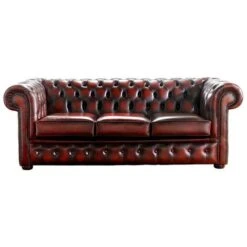 Chesterfield London 3 Seater Antique Oxblood Leather Sofa Settee Offer