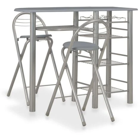 3 Piece Bar Set With Shelves Wood And Steel Grey VidaXL