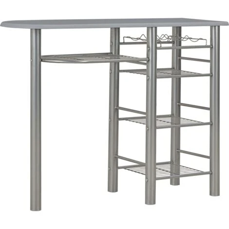 3 Piece Bar Set With Shelves Wood And Steel Grey VidaXL - Image 2